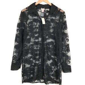 NWT CHICO'S Travelers Lace Detail Sheer Shacket Sz 1 M Black Button Shirt Jacket
